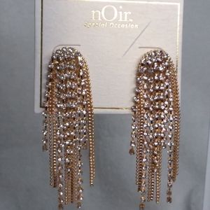 Multi-dangle Pierce Earrings Gold Tone Clear Rhinestones nOir